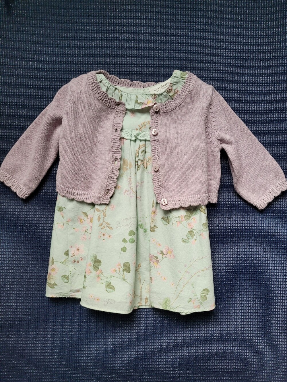 next baby Floral Mint Dress with Lavendar Knit Cardigan